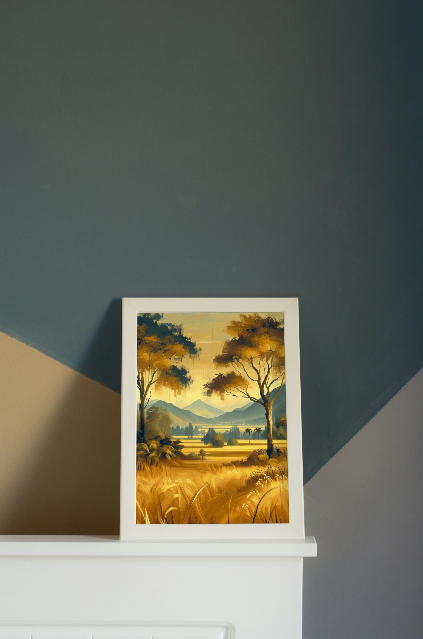 Aureate Pristinam Vistas: Serene Golden Landscape Oilpainting