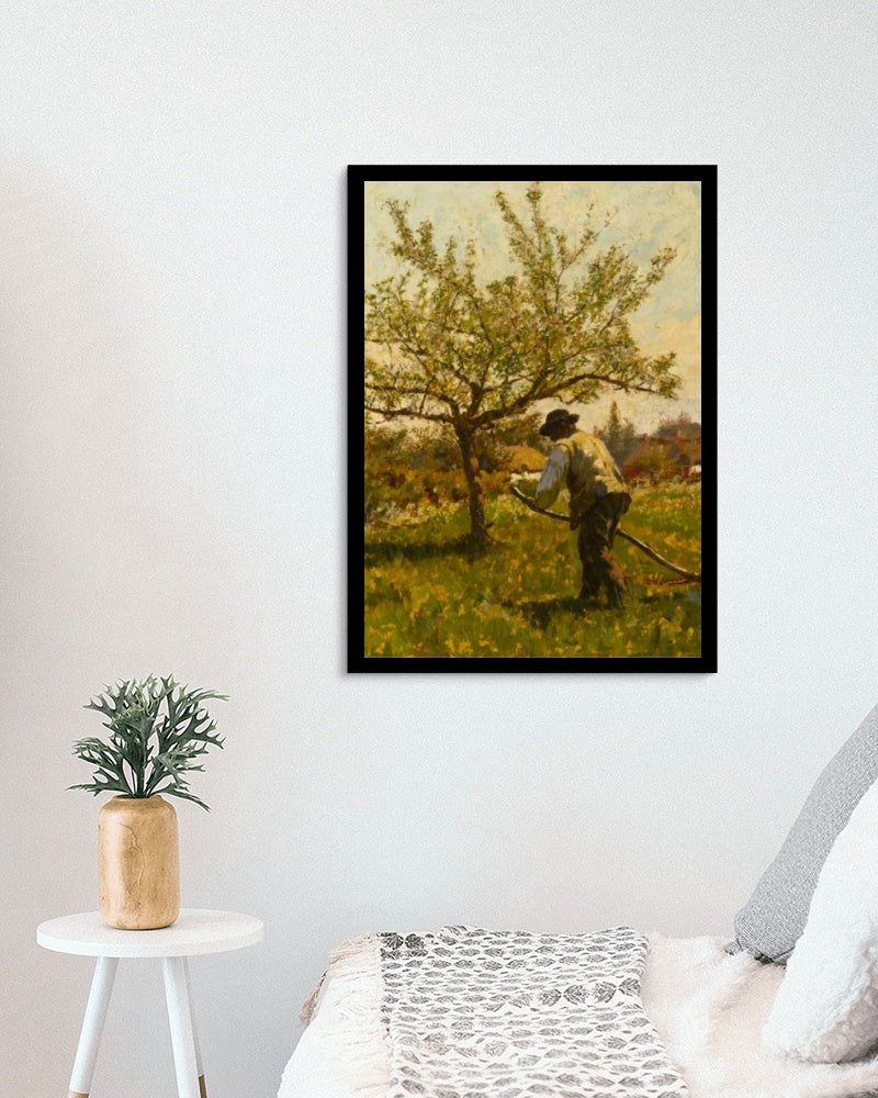 A Man Scything in an Orchard by James Charles Impressionism Art