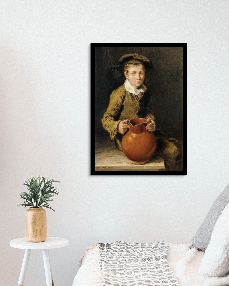 A boy seated on a bench with a pitcher by William Henry Hunt Naturalism Art dated 1839