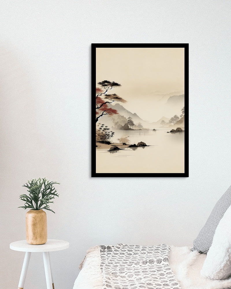 Auroralis Vaporo Nihon: Serene Modern Japanese Watercolor