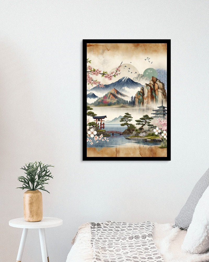 Seraphic Ananda Watercolor: Modern Japanese Art with Natural Sandstone Texture