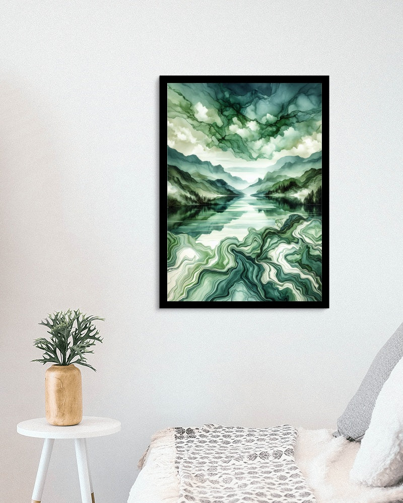 Verdant Atrinika Panorama: Opulent Modern Watercolor Landscape Art