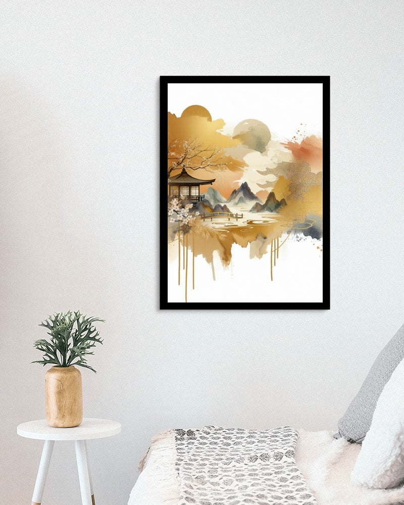 Aureate Nalin Radiance: Modern Japanese Watercolor Art