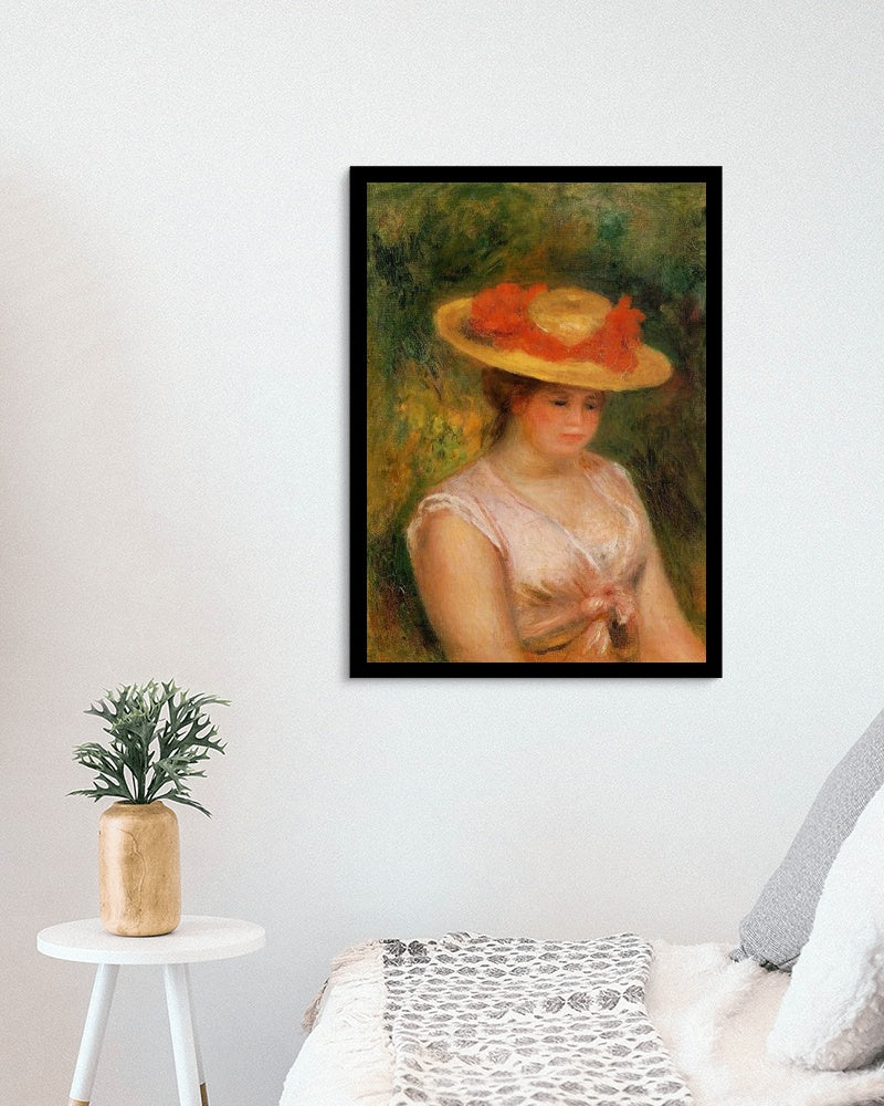 Young Woman in a Straw Hat by Pierre-Auguste Renoir Impressionism Art dated 1901