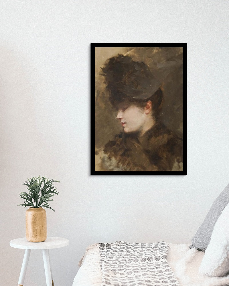 Female head in profile with a small hat by Giuseppe De Nittis Impressionism Art dated 1883