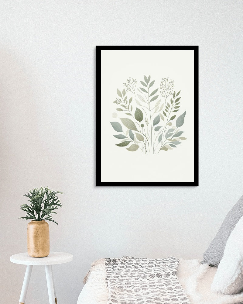 Verdant Aarunya Botanical Art: Modern Watercolor Sage and Off-White Organic Elements