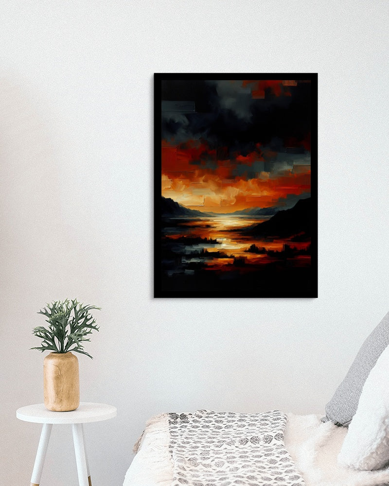 Aurantiaco Noctis Vastitas - Enigmatic Deep Orange Black Landscape Oilpainting Art