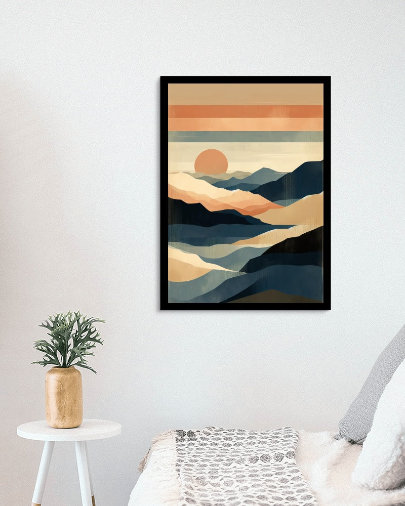 Seraphic Aranya Landscape Oilpainting: Modern Beige, Navy & Orange Hues