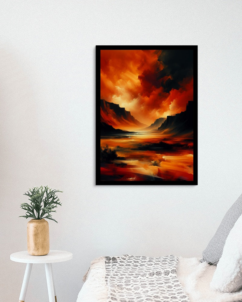 Aurantiaco Nigrum Vastitas - Captivating Orange and Black Landscape Oil Painting