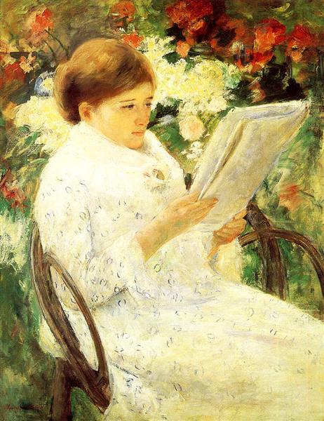 Woman Reading in a Garden by Mary Cassatt Impressionism Art dated 1880