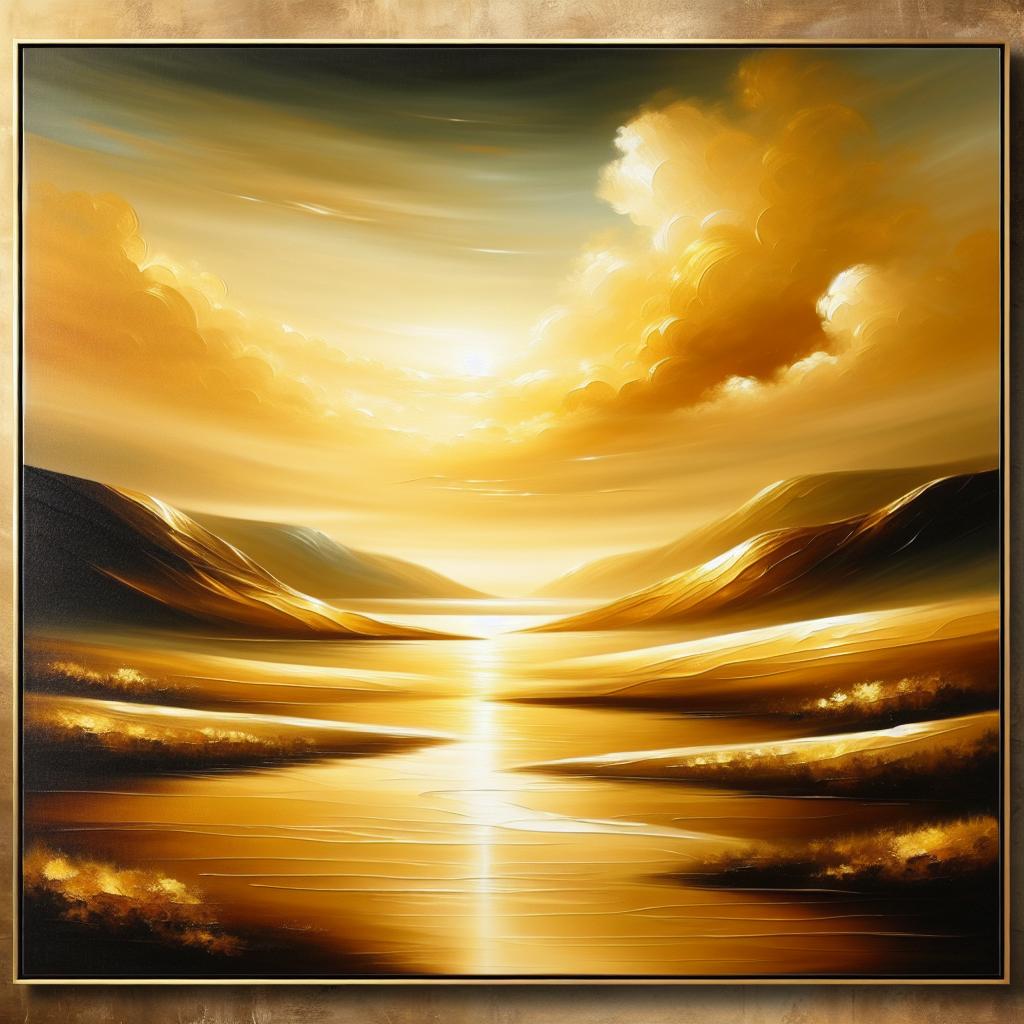 Aureate Pristinus Vista: Exquisite Golden Landscape Oil Painting