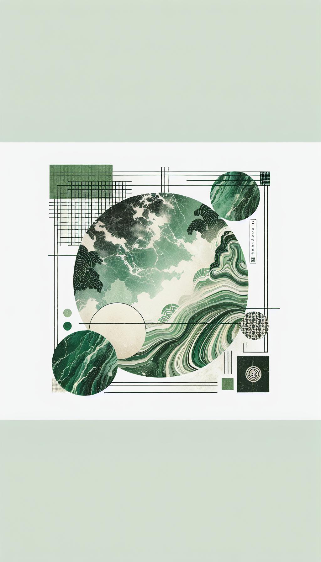 Verdantis Nihonensis: Lush Green Marble Japanese Watercolor