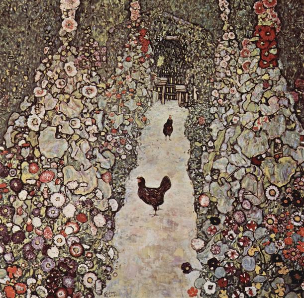 Garden with Roosters by Gustav Klimt Art Nouveau (Modern) Art dated 1917