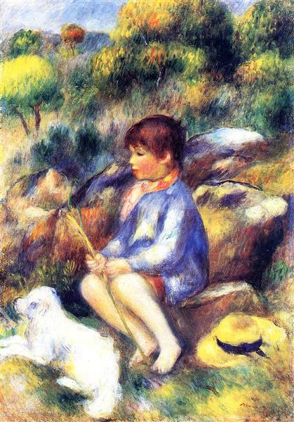 Young Boy by the River by Pierre-Auguste Renoir Impressionism Art dated 1890