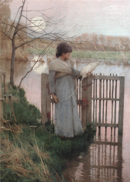 GIRL WITH A DISTAFF by Frank O&#39;Meara Impressionism Art dated 1886