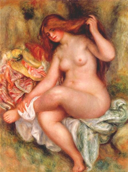 A Seating Bather by Pierre-Auguste Renoir Impressionism Art dated 1906