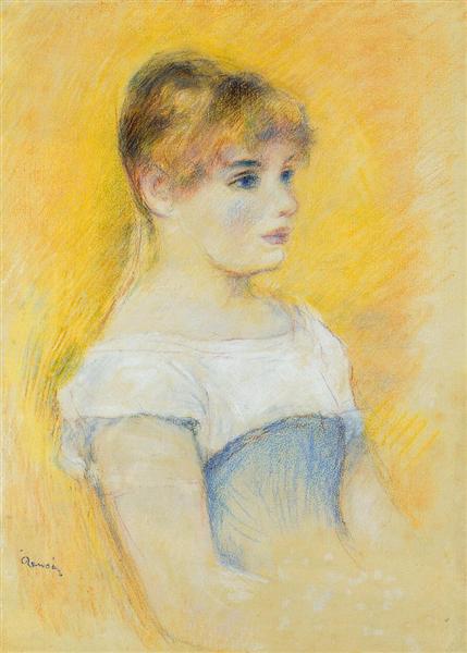 Young Girl in a Blue Corset by Pierre-Auguste Renoir Impressionism Art