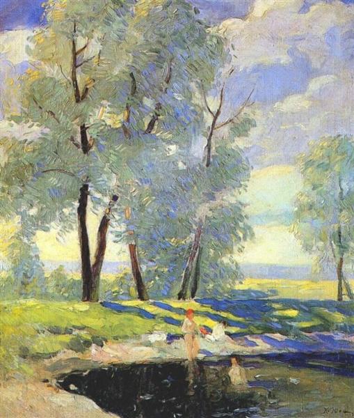 Bathing by Konstantin Yuon Impressionism Art dated 1920