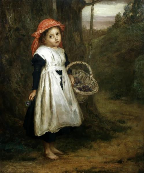 The little flower girl by Augustus Edwin Mulready Naturalism Art dated 1887