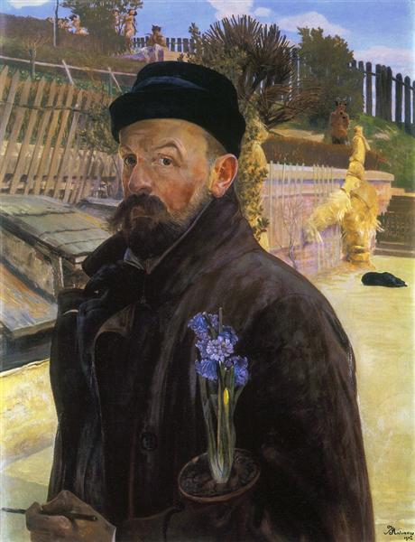 Self-portrait with hyacinth by Jacek Malczewski Art Nouveau (Modern) Art