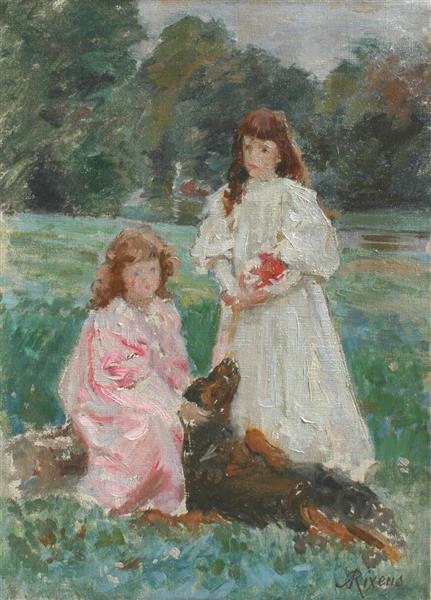 Study of Amacie and Irene De La Grange by Jean-Andr&#233; Rixens Impressionism Art