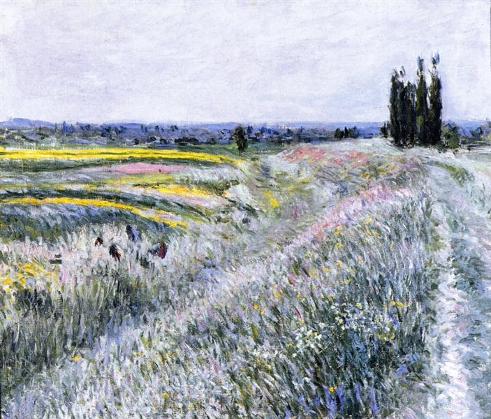 The Plain at Gennevilliers, Group of Poplars by Gustave Caillebotte Impressionism Art dated 1883