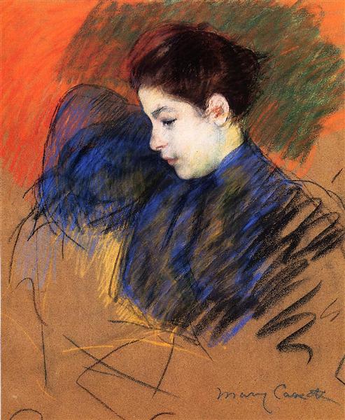 Young Woman Reflecting by Mary Cassatt Impressionism Art dated 1894