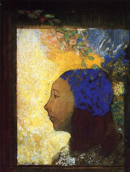 Young Girl in a Blue Bonnet by Odilon Redon Symbolism Art