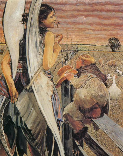 Angel and the LIttle Shepherd Boy by Jacek Malczewski Art Nouveau (Modern) Art