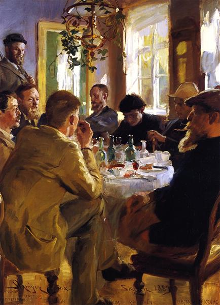 Artists&#39; Luncheon in Skagen by Peder Severin Kroyer Realism Art dated 1883