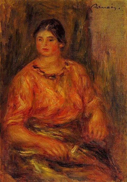 Woman in a Red Blouse by Pierre-Auguste Renoir Impressionism Art dated 1914