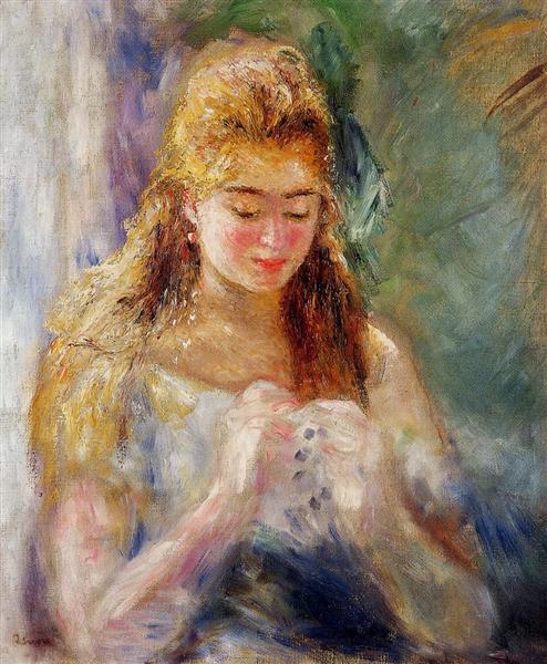 A Needlewoman by Pierre-Auguste Renoir Impressionism Art dated 1876