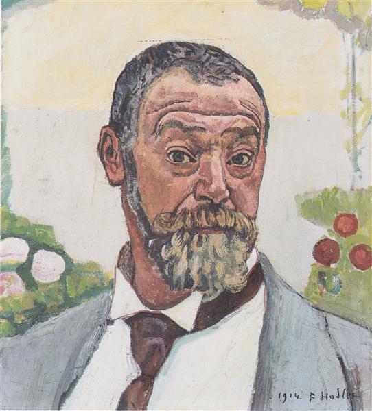 Self-portrait with roses by Ferdinand Hodler Art Nouveau (Modern) Art dated 1914