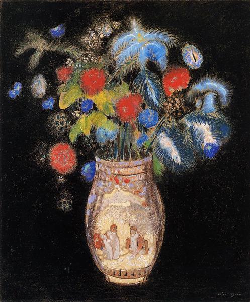 Large Boquet on a Black Background by Odilon Redon Realism Art dated 1910