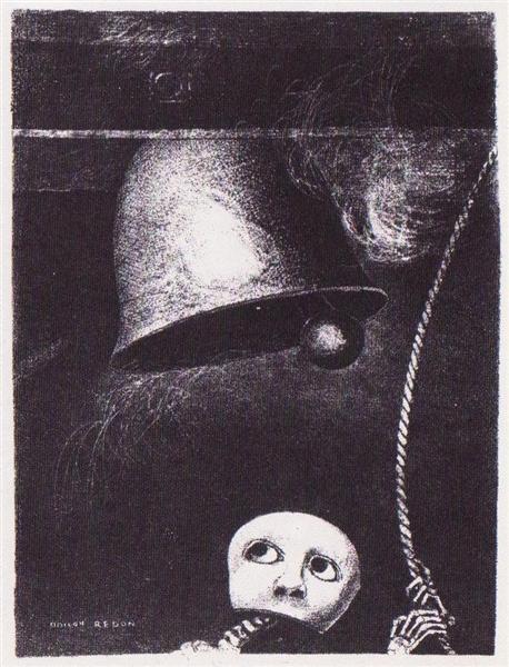 A funeral mask tolls bell by Odilon Redon Symbolism Art dated 1882