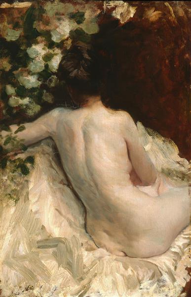 Nude from the back (L&#233;ontine) by Giuseppe De Nittis Impressionism Art dated 1880