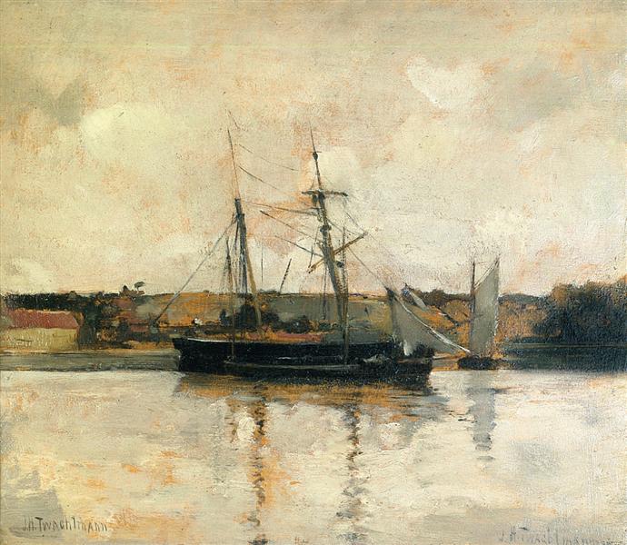 Sailing Boats, Dieppe Harbor by John Henry Twachtman Impressionism Art dated 1885