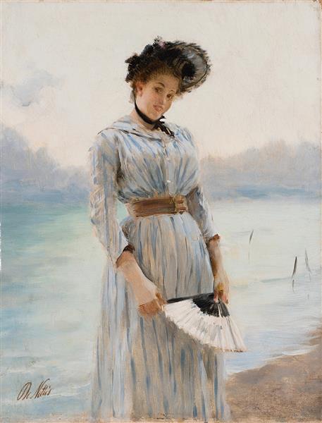 Woman with a fan by Giuseppe De Nittis Impressionism Art