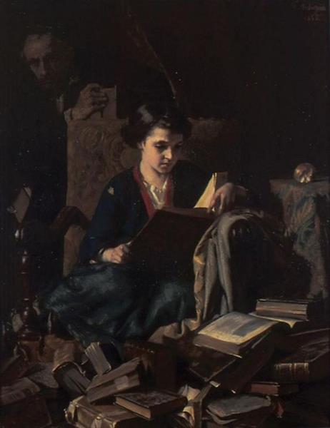 The bookseller&#39;s daughter by Alexandre Antigna Realism Art dated 1855