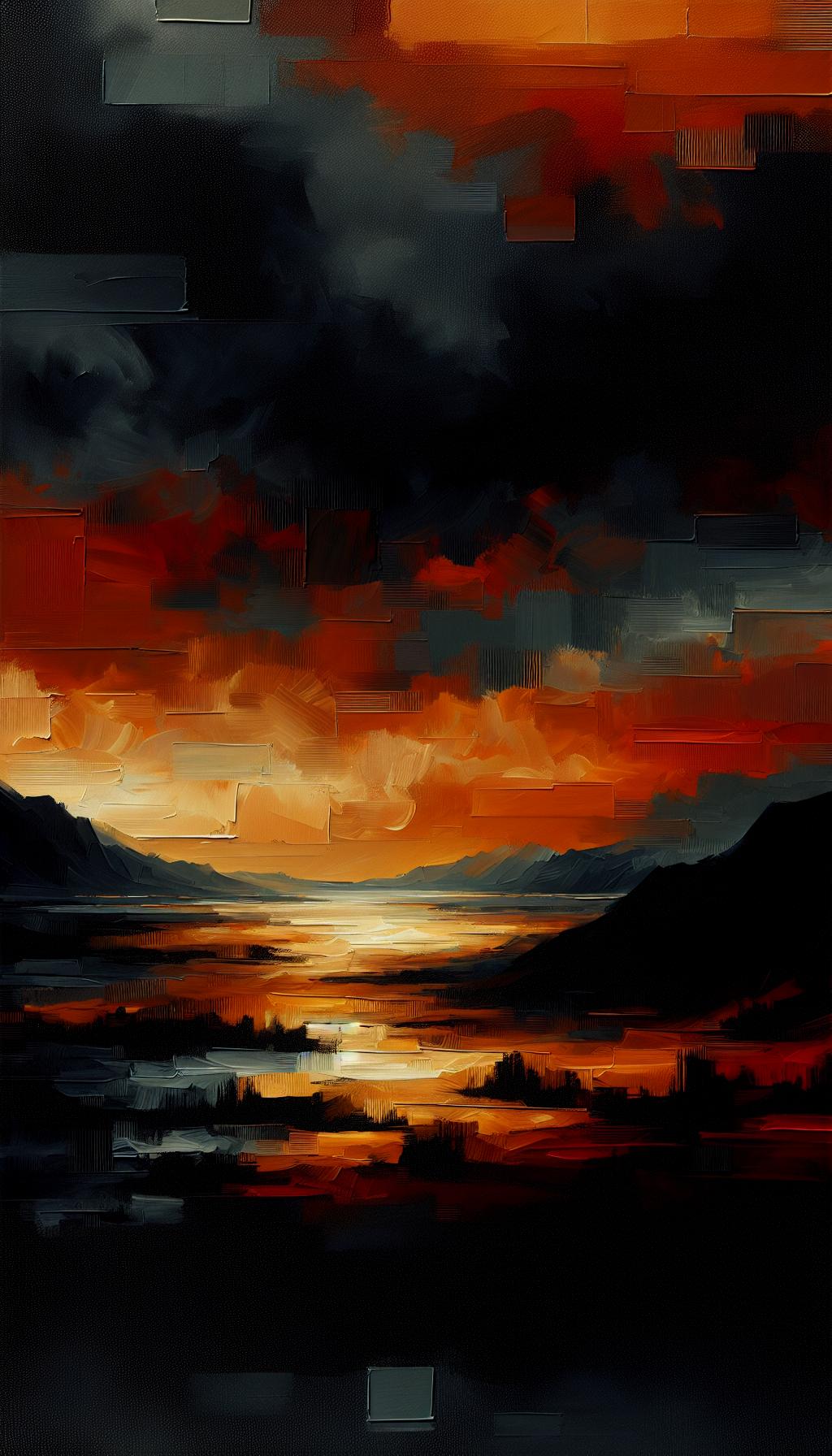 Aurantiaco Noctis Vastitas - Enigmatic Deep Orange Black Landscape Oilpainting Art