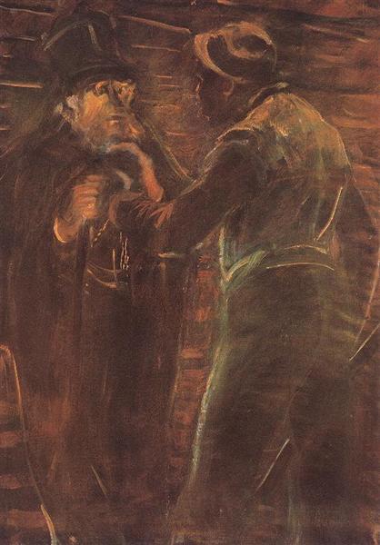 Mugging by Laszlo Mednyanszky Expressionism Art dated 1913