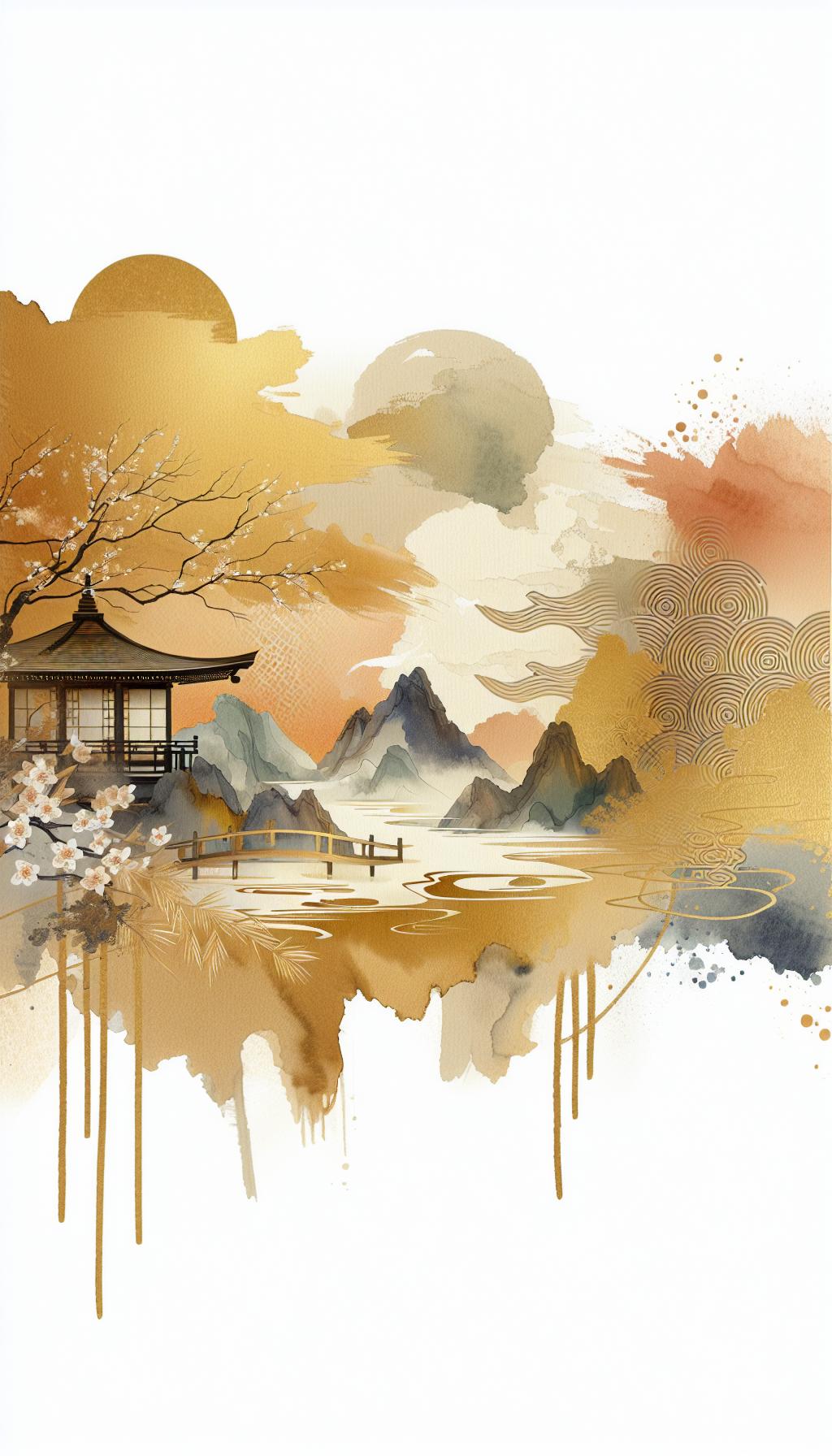 Aureate Nalin Radiance: Modern Japanese Watercolor Art