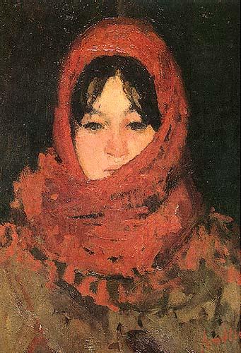 The Red Scarf by Ion Andreescu Impressionism Art