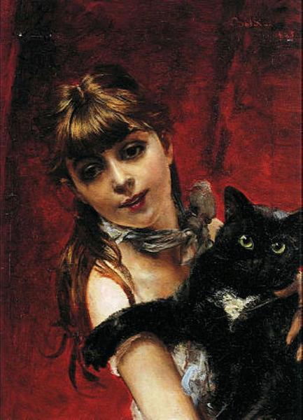 Girl with Black Cat by Giovanni Boldini Realism Art dated 1885