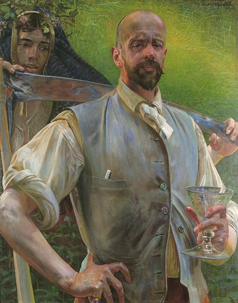 Self-portrait with Death by Jacek Malczewski Art Nouveau (Modern) Art