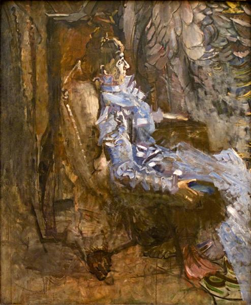 A Lady in Lilac (Portrait of Nadezhda Zabela) by Mikhail Vrubel Art Nouveau (Modern) Art dated 1901