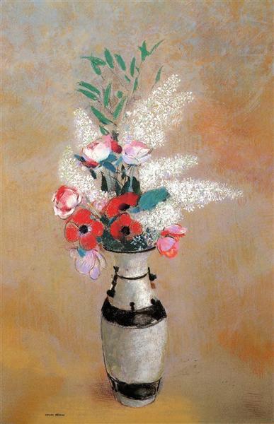 Bouquet with White Lilies in a Japanese Vase by Odilon Redon Symbolism Art