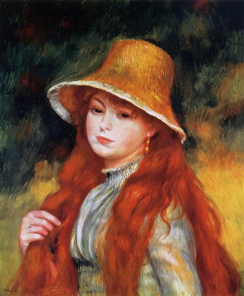 Young Girl in a Straw Hat by Pierre-Auguste Renoir Impressionism Art dated 1884