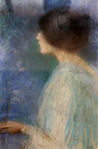 Profile of a girl by Joan Brull Art Nouveau (Modern) Art