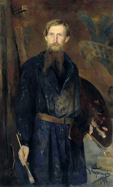 Portrait of the artist Viktor Mikhailovich Vasnetsov by Nikolai Kuznetsov Realism Art dated 1891